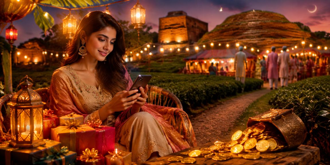 কুমিল্লায় ঈদ উৎসবে মোবাইলে বোনাস দাবি করছেন একজন খেলোয়াড়